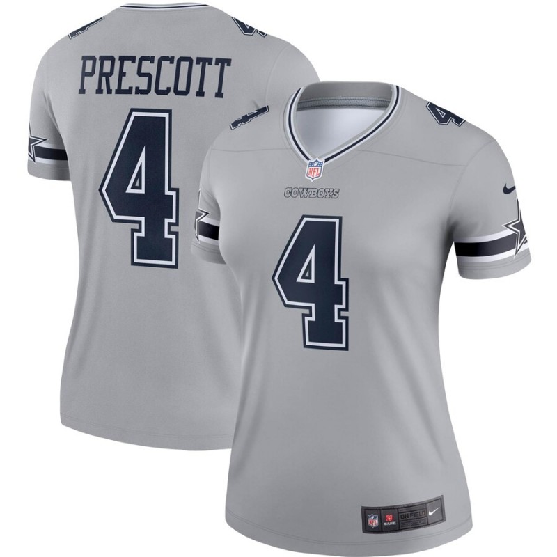 Women's Dallas Cowboys #4 Dak Prescott Gray Inverted Legend Stitched NFL Jersey